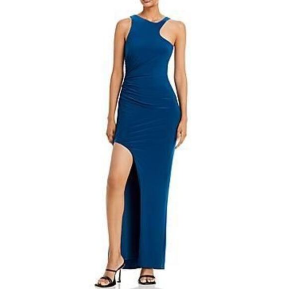 BCBGMAXAZRIA Asymmetrical Neck Evening Dress Size Large- Poseidon